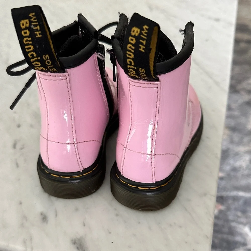 Dr. Martens Pink Patent Lace-Up Side Zip Boots
